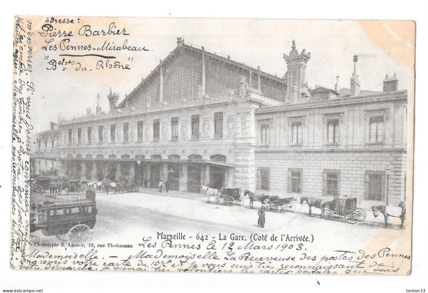 MARSEILLE - 13 -  CPA DOS SIMPLE De 1903 - La Gare Coté De L'Arrivée - QUIN1/SON - - Quartier De La Gare, Belle De Mai, Plombières