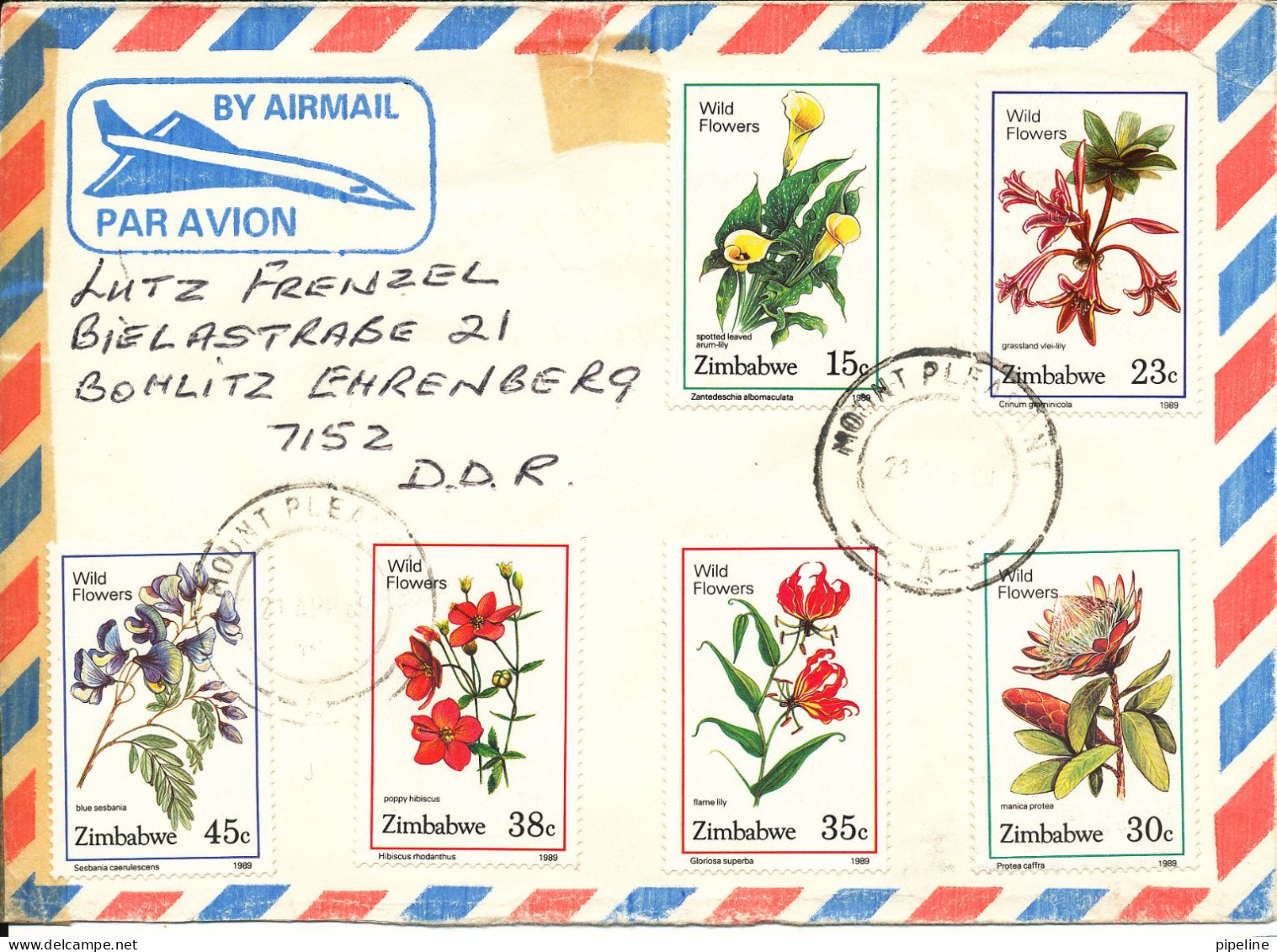 Zimbabwe Air Mail Cover Sent To Germany 21-4-1989 Topic Stamps Wild Flowers - Zimbabwe (1980-...)