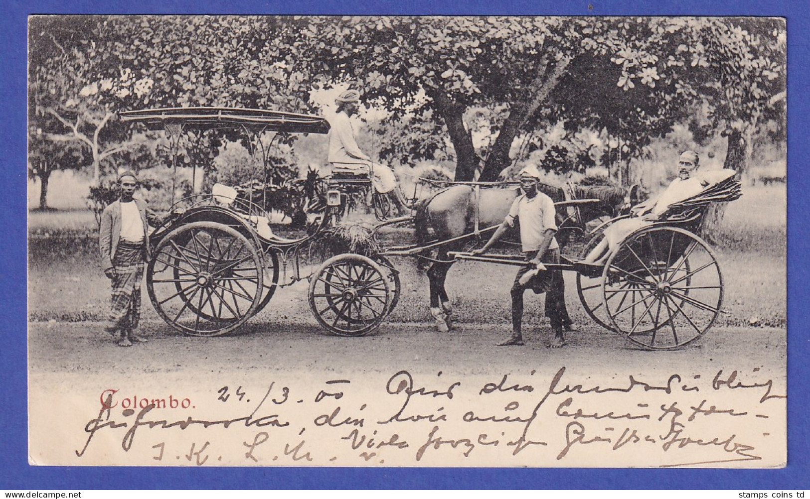 Ceylon 1900 Old Postcard Riksha And Carriage Mailed From COLOMBO To Austria - 100 - 499 Cartes