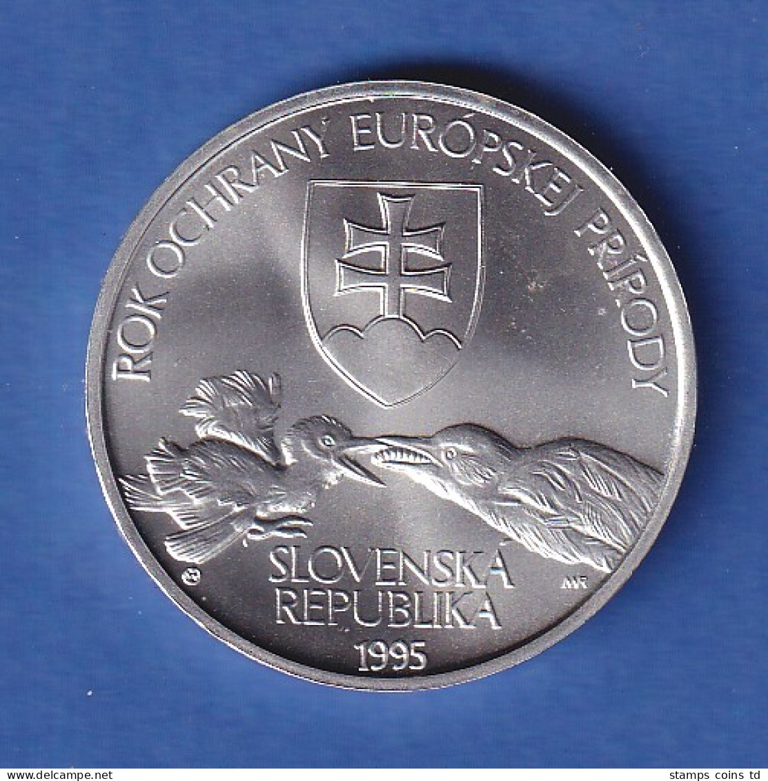Slowakei 1995 Silbermünze 200 Kronen Europäisches Naturschutzjahr Vögel Stg - Slowakei