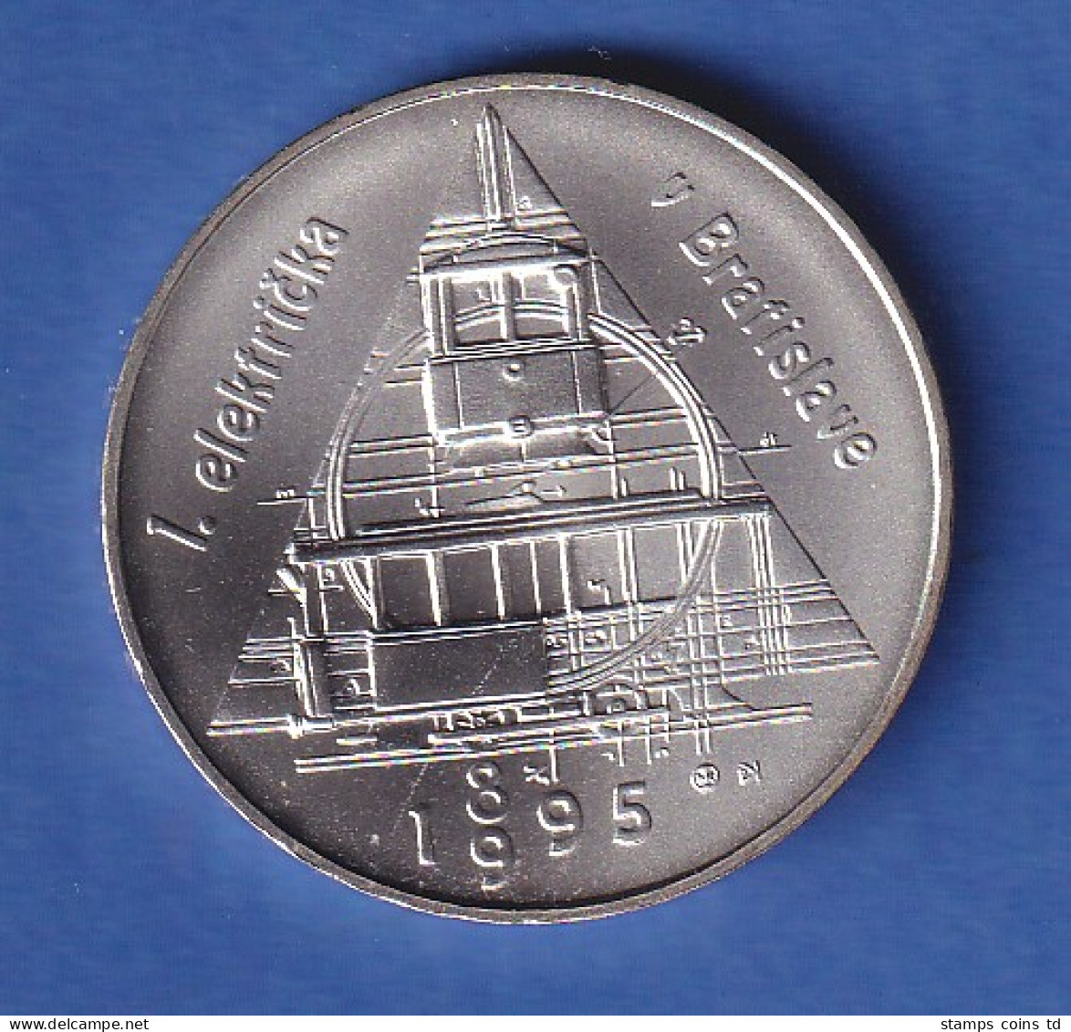 Slowakei 1995 Silbermünze 200 Kronen 100 Jahre Elektrische Straßenbahn Stg - Slowakei