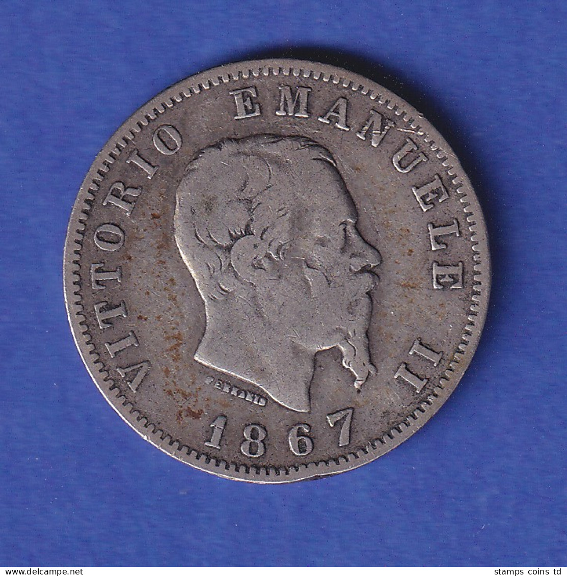 Italien Silbermünze 1 Lira König Vittorio Emanuele II. 1867 - Sonstige & Ohne Zuordnung