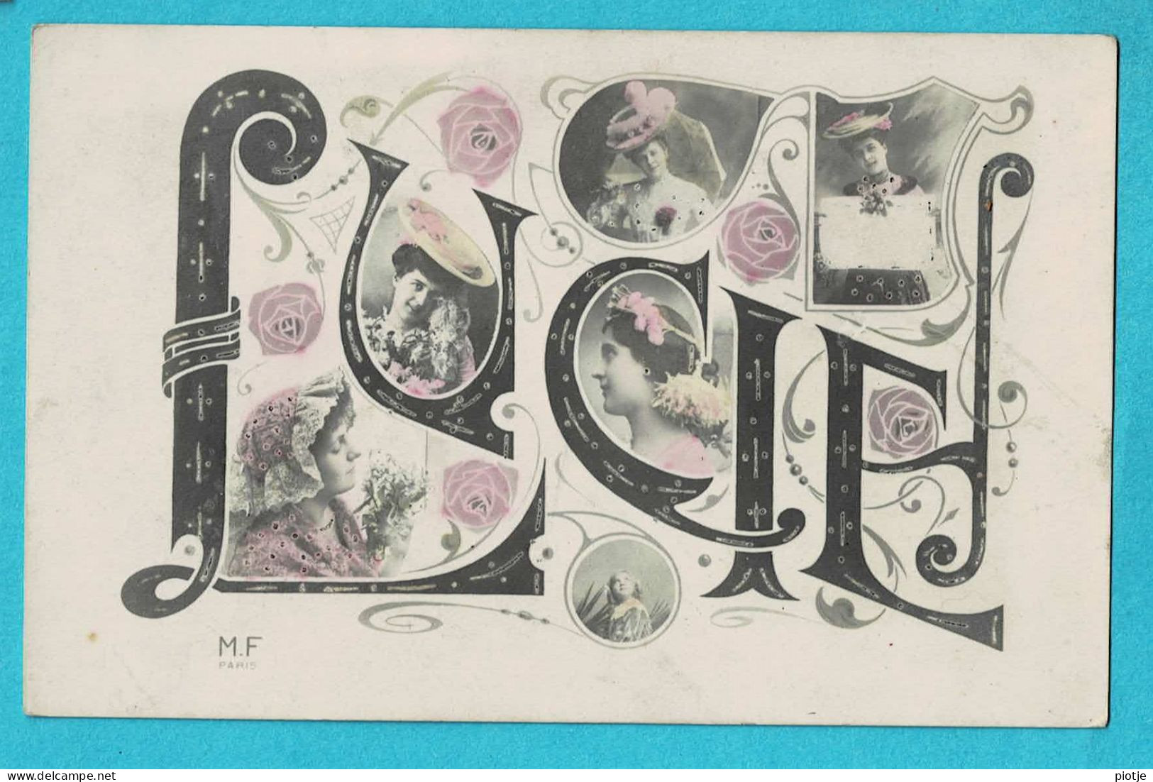 * Fantaisie - Fantasy - Fantasie (nom - Name - Naam) * (M.F. Paris) Lucie, Femme, Woman, Vrouw, Fleurs, Roses, Old - Genealogy