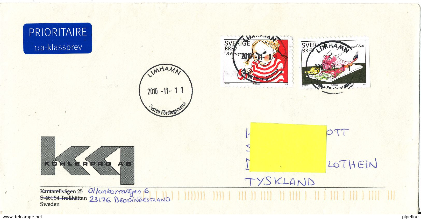 Sweden Cover Sent To Germany Limhamn 11-11-2010 SUN CANCELS - Brieven En Documenten