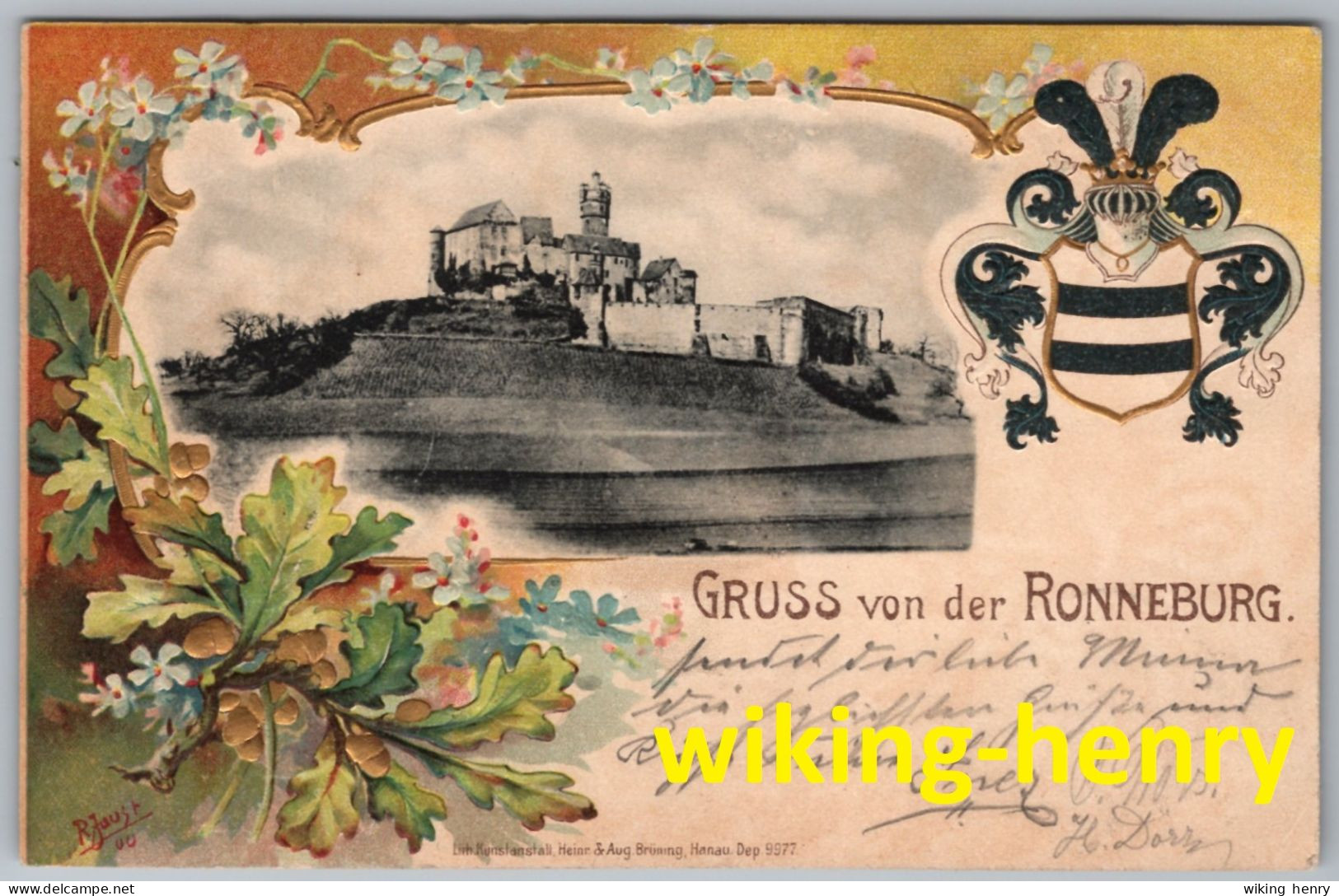 Ronneburg - Gruss Von Der Burg Ronneburg - Litho Prägekarte Mit Wappen - Main - Kinzig Kreis