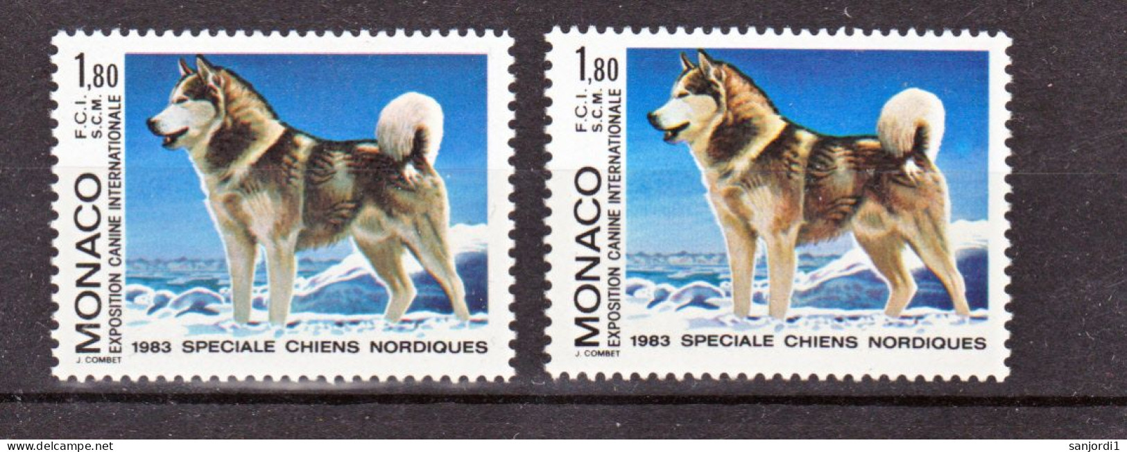 Monaco 1367 Variété Chien Vert  Et Rose Chien Nordique  Neuf ** TB  MNH Sin Charnela - Plaatfouten En Curiosa