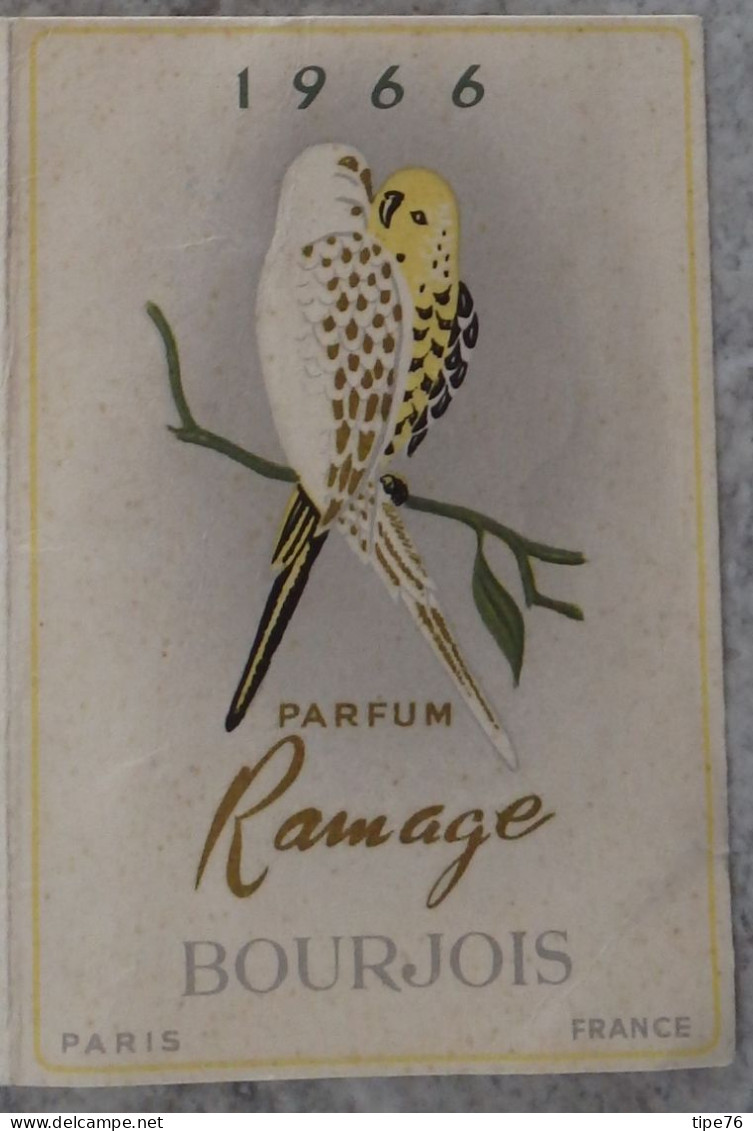 Petit Calendrier De Poche Parfumé 1966 Bourjois Parfum Ramage Oiseaux - Petit Format : 1961-70