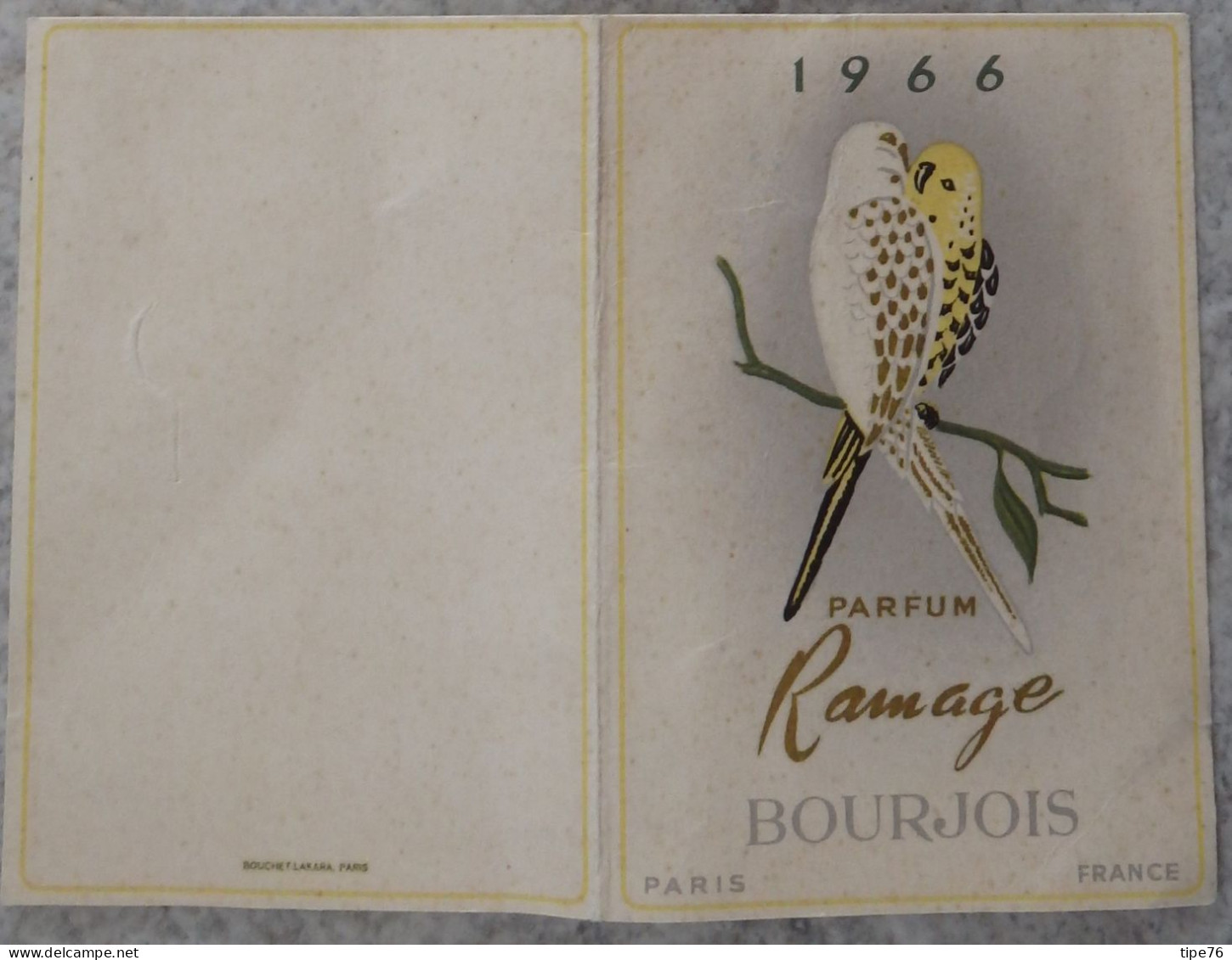 Petit Calendrier De Poche Parfumé 1966 Bourjois Parfum Ramage Oiseaux - Petit Format : 1961-70