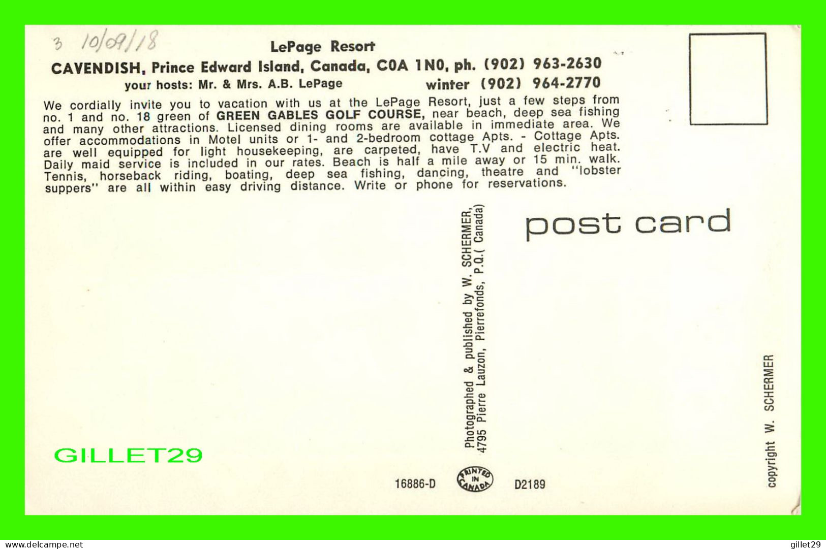 CAVENDISH, P.E.I. - LEPAGE RESORT - 2 MULTIVUES -  PUB. BY W, SCHERMER - - Otros & Sin Clasificación