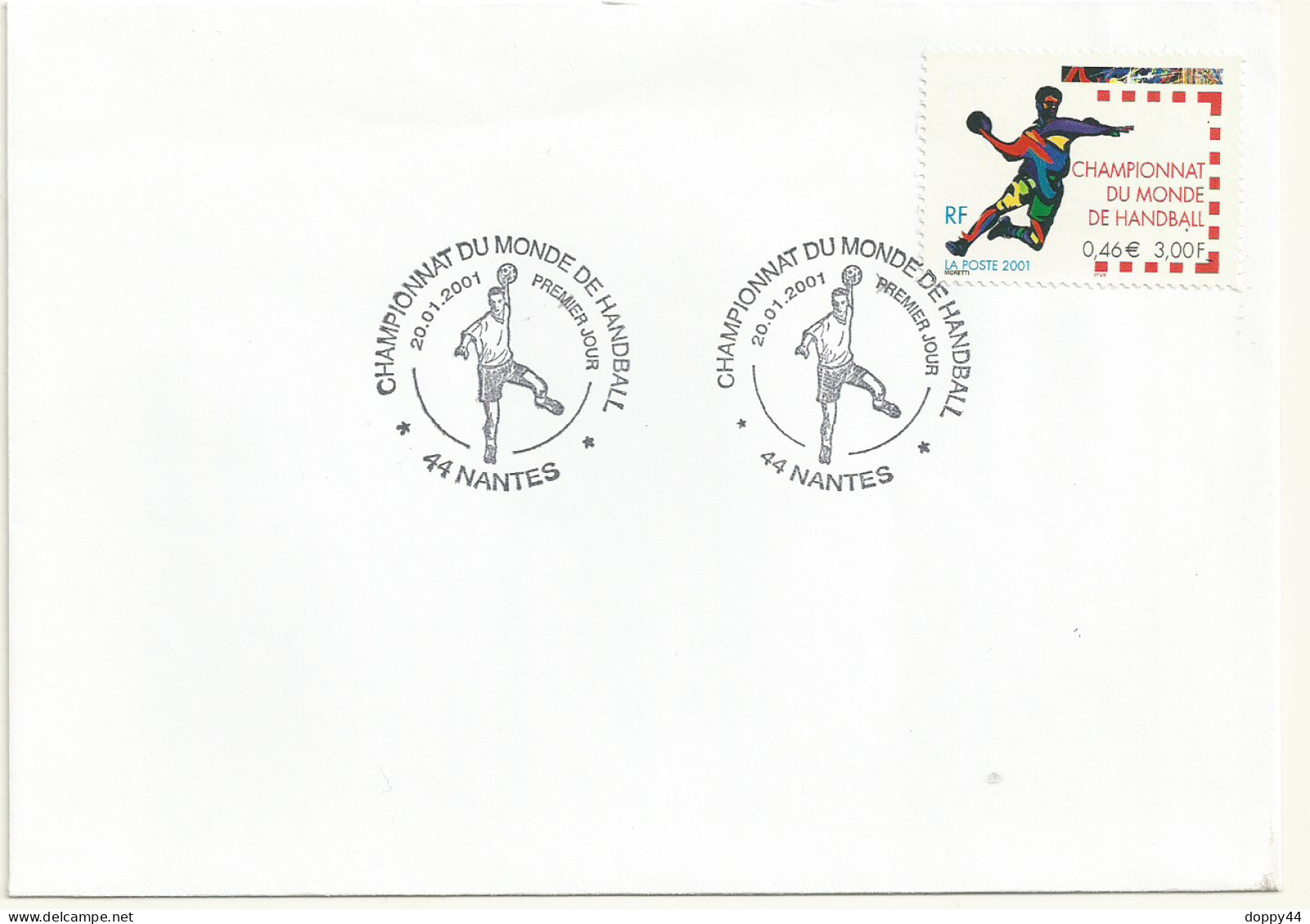 THEME SPORTS CHAMPIONNAT DU MONDE DE HANDBALL CACHET PREMIER JOUR NANTES 20/01/2001. - Pallamano