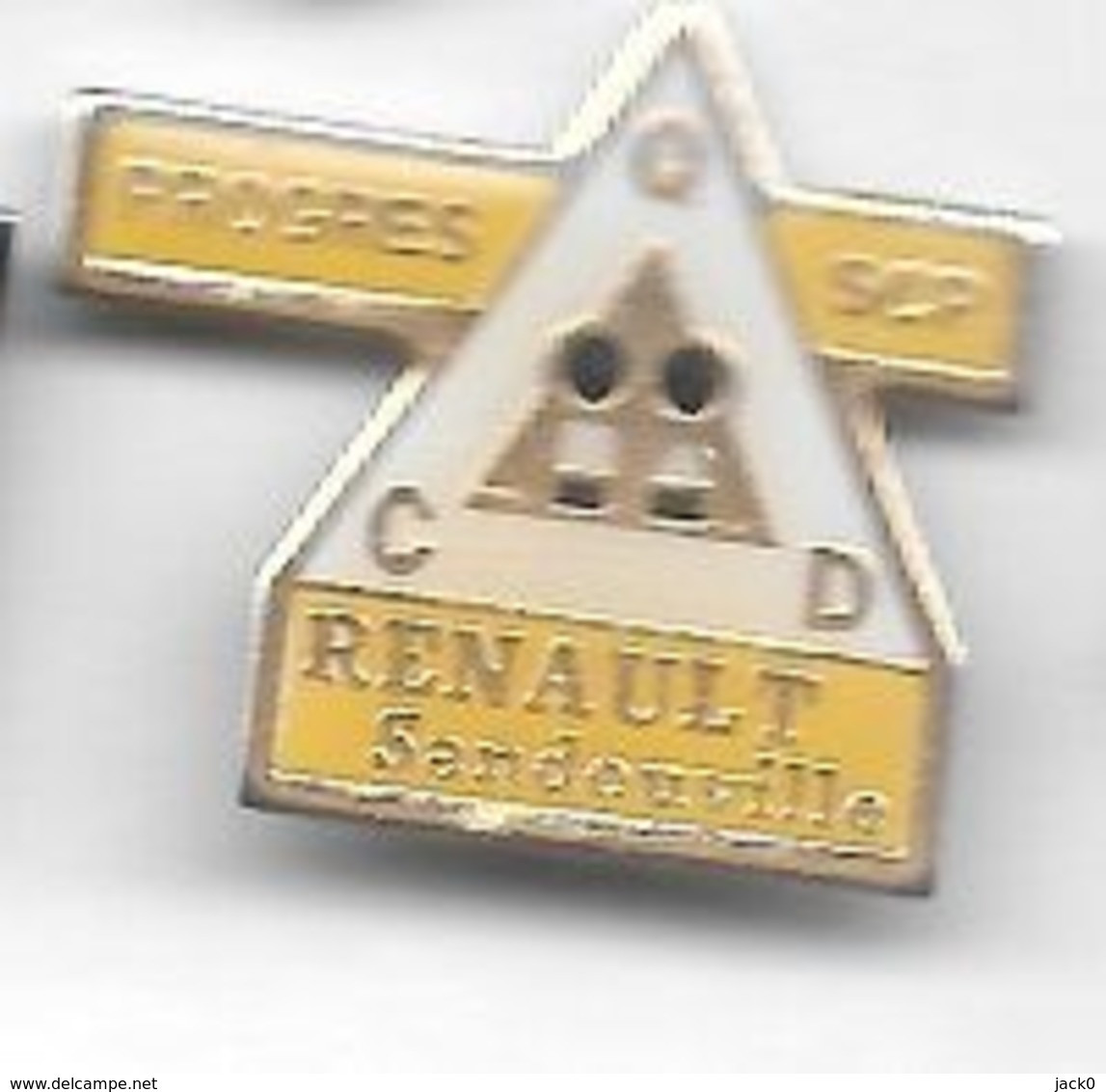 Pin's  Triangulaire  Ville, Automobiles  RENAULT  SANDOUVILLE, PROGRÈS  S C P, C Q D  ( 76 ) - Renault