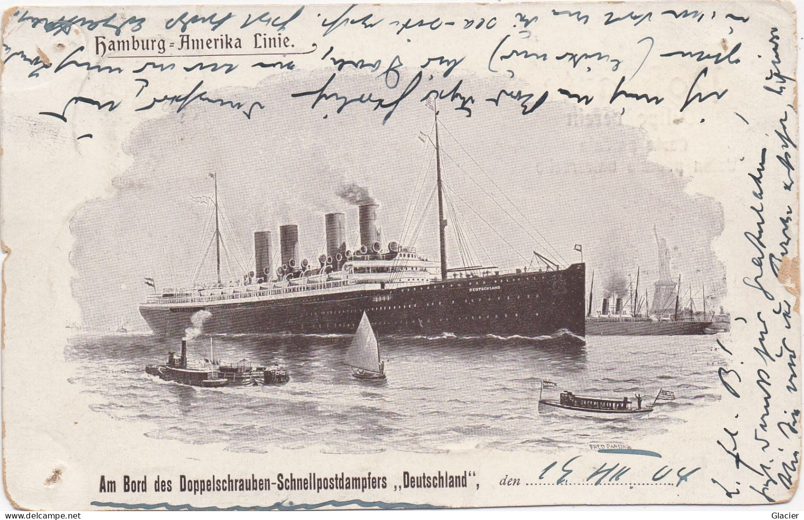 DEUTSCH - AMERIK. SEEPOST - Hamburg - Amerika Linie - Am Bord Des Doppelschrauben Schnellpostdampfers Deutschland - Maritieme Post