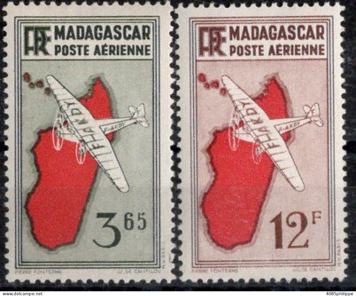 MADAGASCAR Timbres-poste Aérienne N°5A* & 10* Neufs Charnières TB  cote : 3€00 - Poste Aérienne