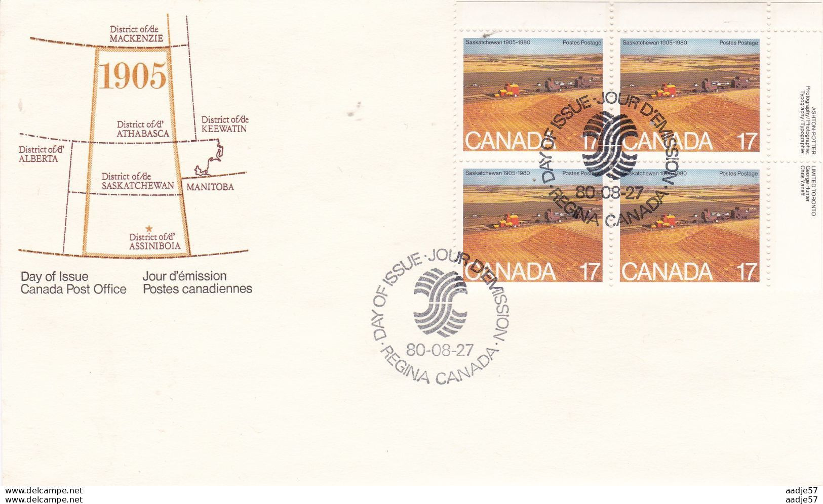 Canada - 1980 Scott #863, Saskatchewan & Alberta, Wheat Fields FDC - 1971-1980