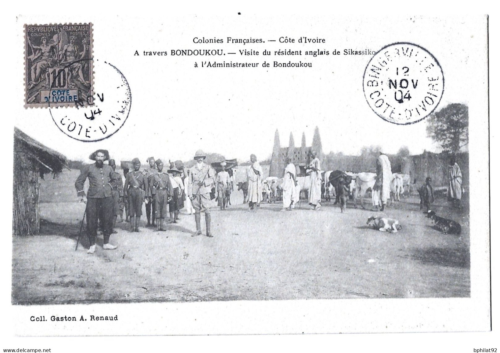 !!! CARTE POSTALE DE BINGERVILLE, CÔTE D'IVOIRE, BELLE SCÈNE ANIMÉE DE 1904 - Brieven En Documenten