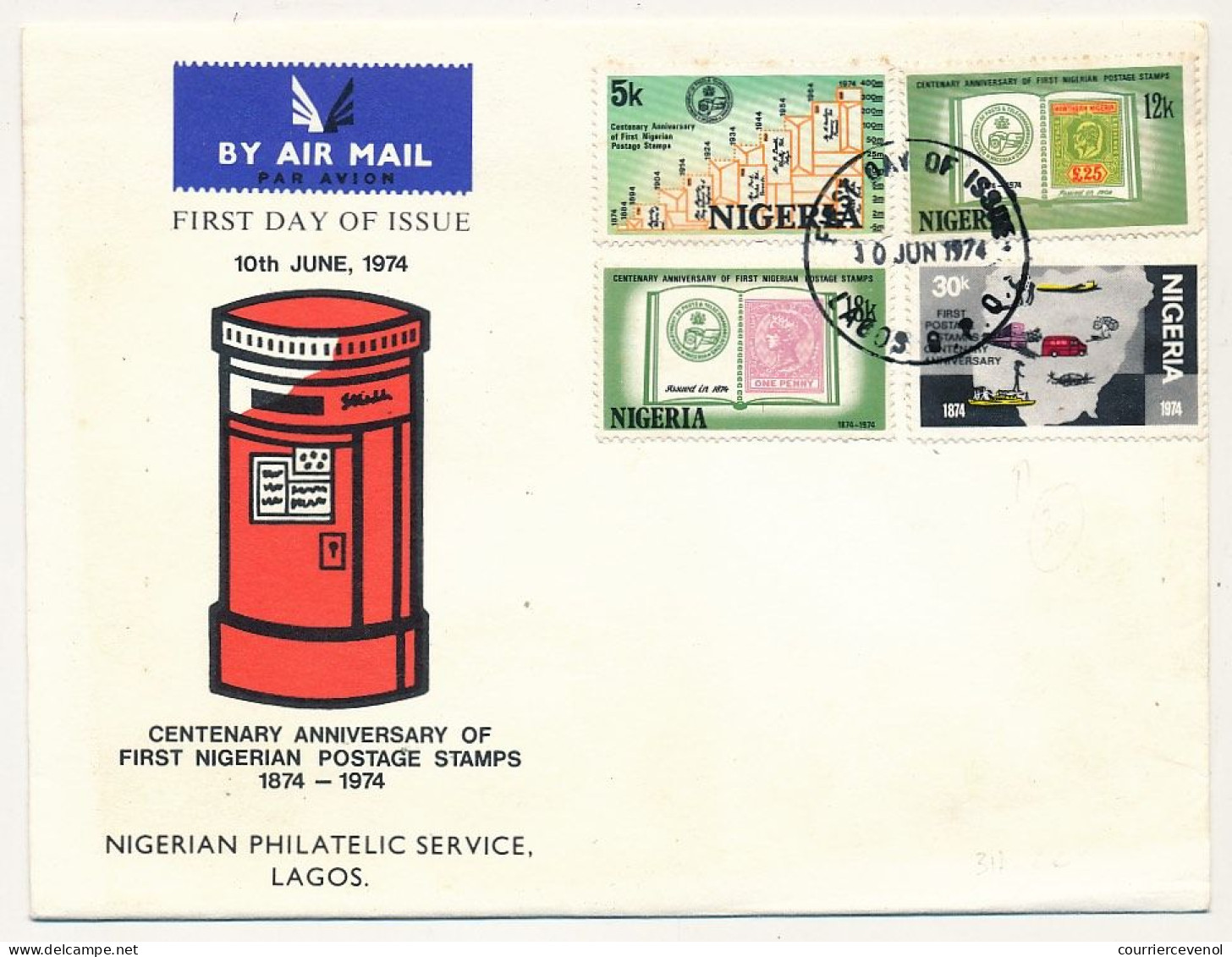 NIGERIA - FDC 4 Valeurs Centenaire Des Premiers Timbres Nigerians - LAGOS - 10 Juin 1974 - Nigeria (1961-...)