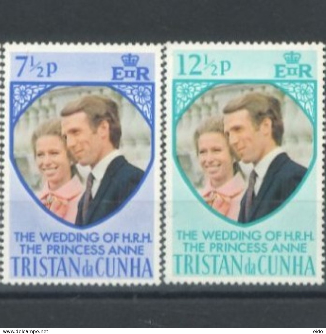 TRISTAN DA CUNHA - 1992, 2nd  ROYAL WEDDING OF PRINCESS ANNE STAMPS SET OF 2 , UMM (**). - Tristan Da Cunha