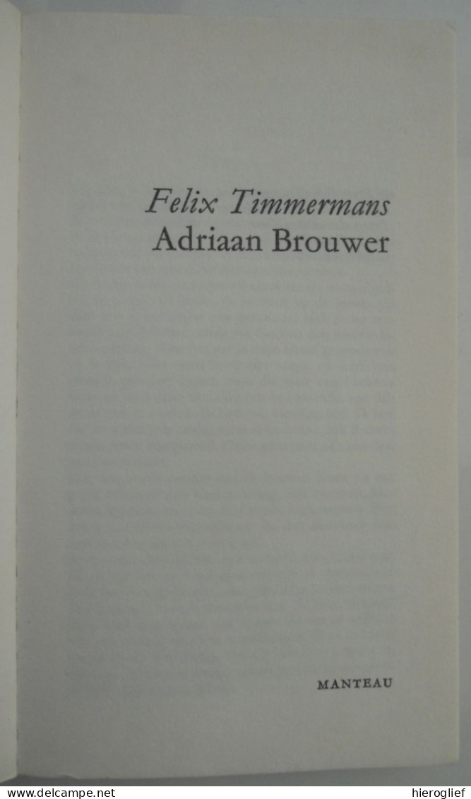 ADRIAAN BROUWER Door Felix Timmermans Lier Vlaams Schrijver / Marnix Pocket 56 - Literatuur