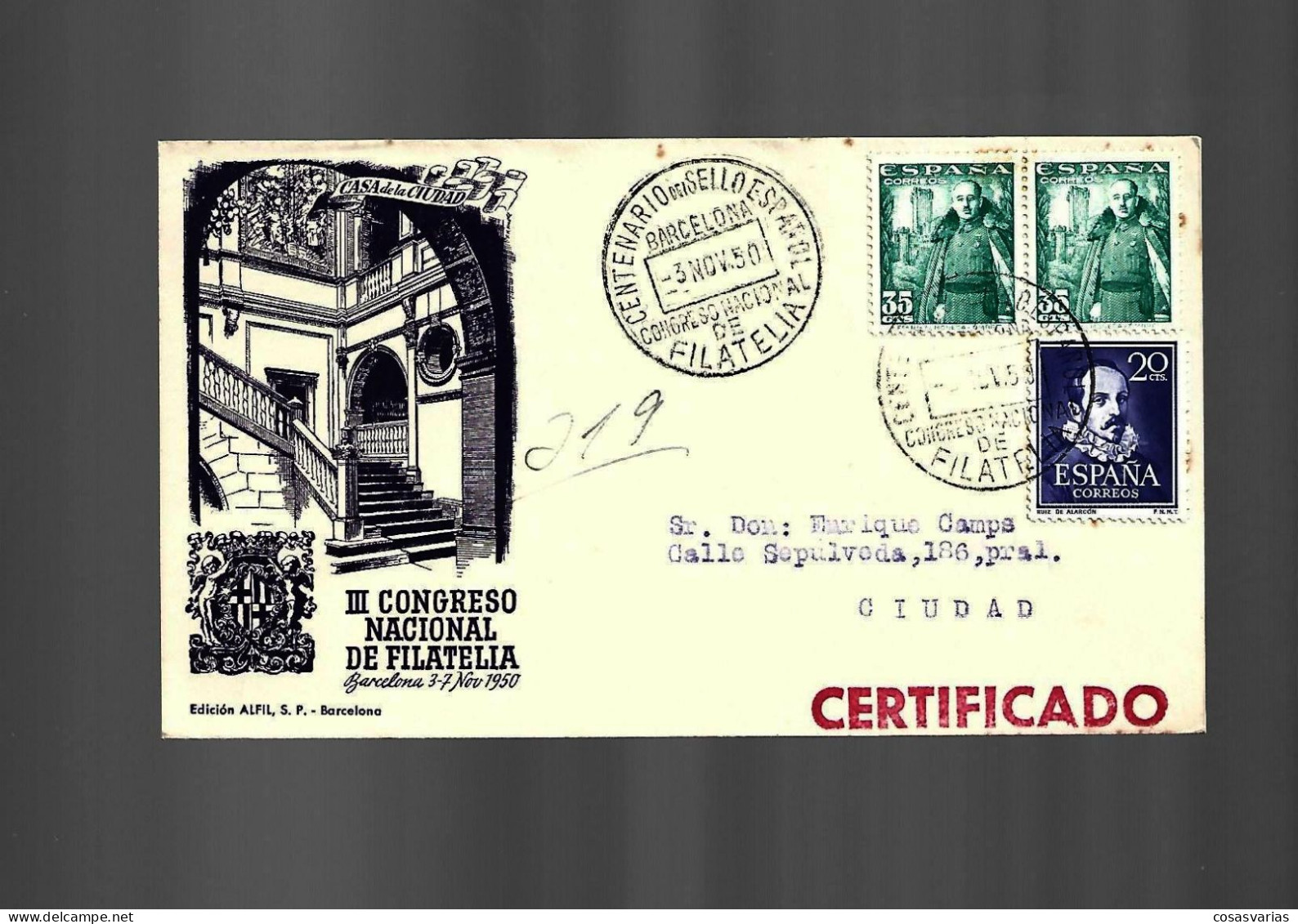 CERTIFICADO MATASELLO CENTENARIO SELLO ESPAÑOL CONGRESO NACIONAL FILATELIA MATASELLO ESPECIAL CONMEMORATIVO LETTRE COVER - Souvenirbögen