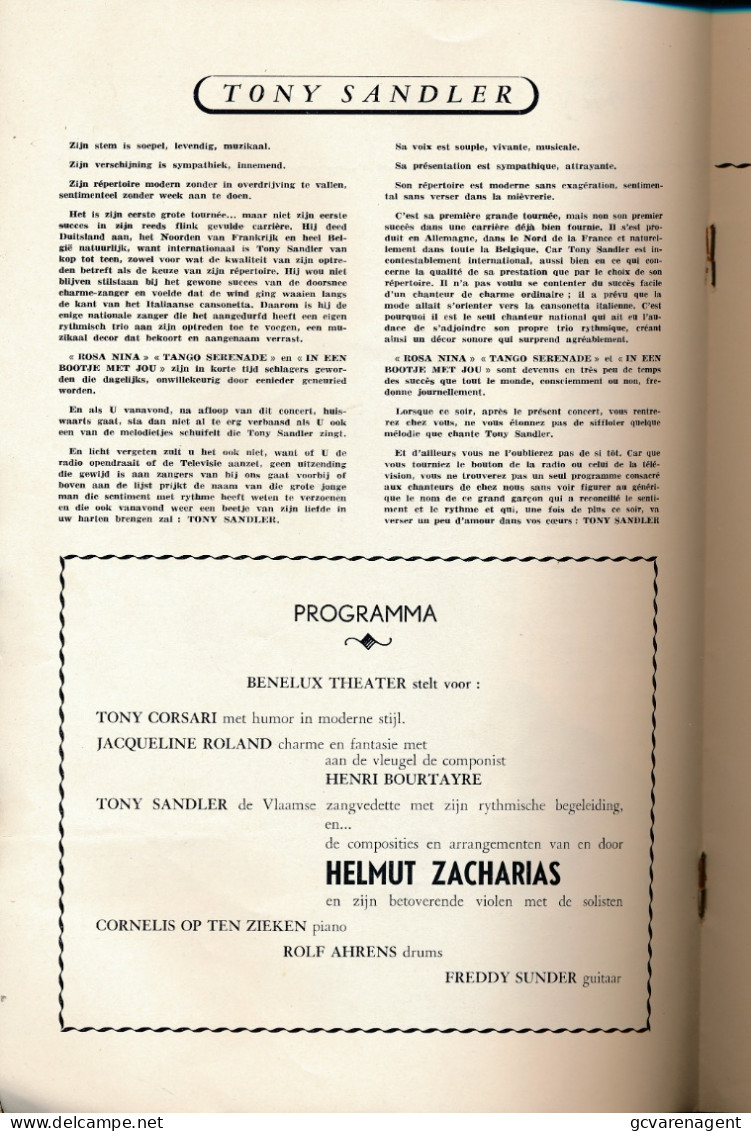 BENELUX THEATER STELT VOOR 2 TALIG - 27 X 18 CM  VOIR SCANS  MET TONI CORSARI , H. ZACHARIAS,J.ROLAND - Music