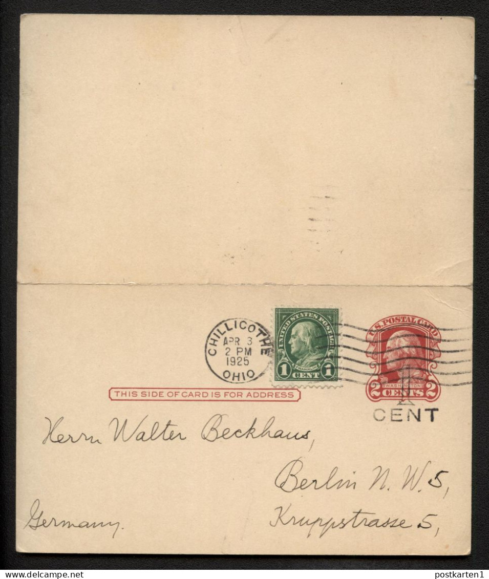 UY9-2 Postal Card With Reply BALTIMORE Chilicothe OH - GERMANY 1925 - 1901-20