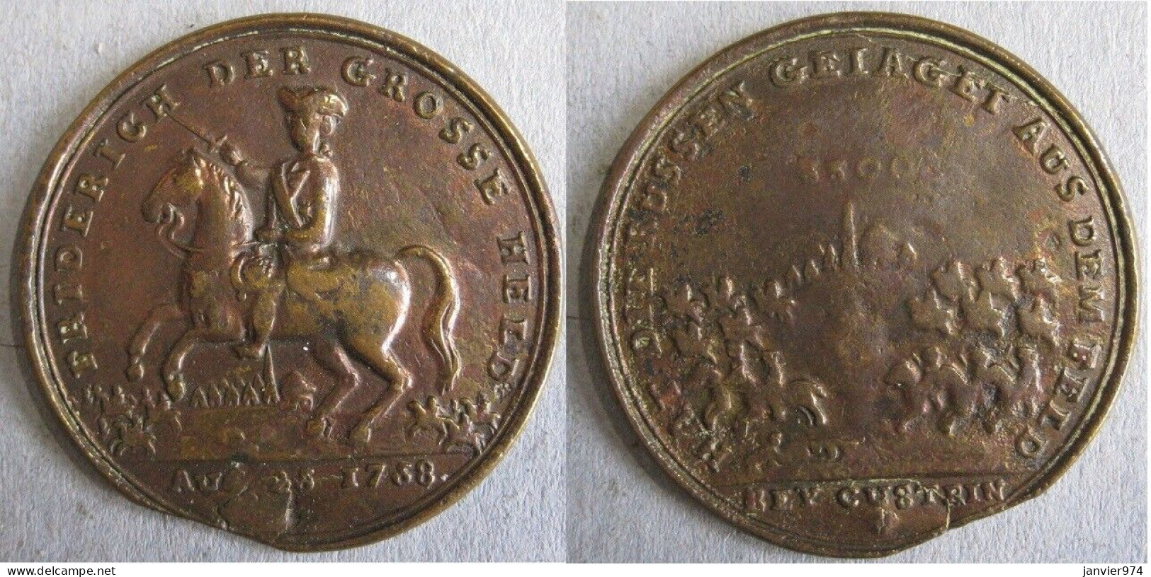 Medaille En Cuivre Prusse Frédéric II Bataille De Zorndorf 1758 Contre Les Russes - Royal/Of Nobility