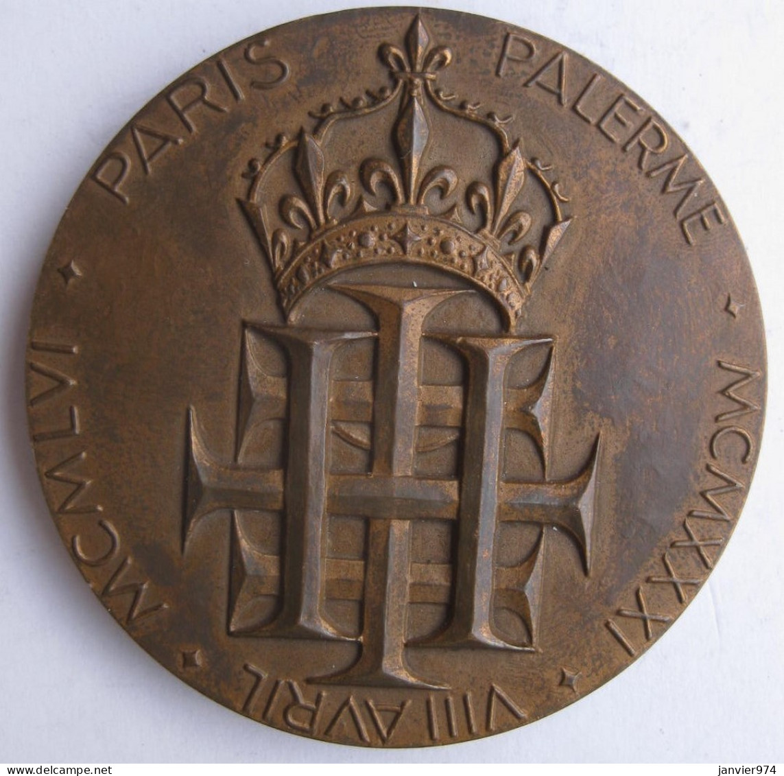Medaille Paris Palerme 1956 , 25 Anniversaire De Mariage Du Comte Et De La Comtesse De Paris - Monarchia / Nobiltà