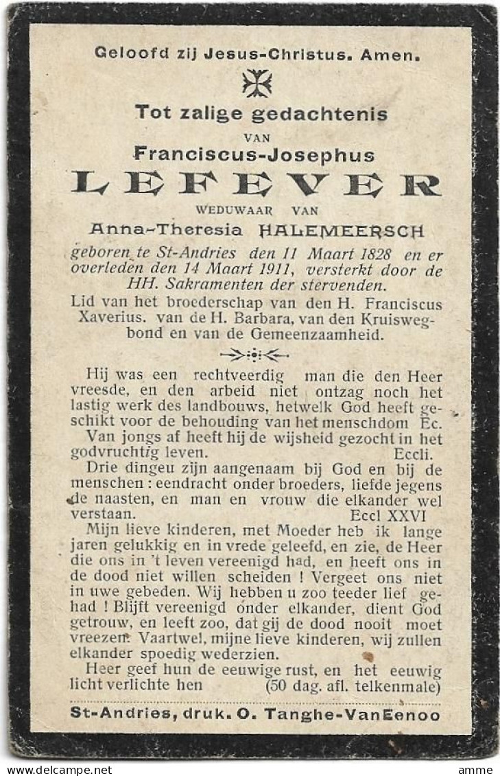 Doodsprentje  *  Lefever Franciscus (° Sint-Andries 1828 / + 1911  ) X Halemeersch Anna - Religion & Esotérisme