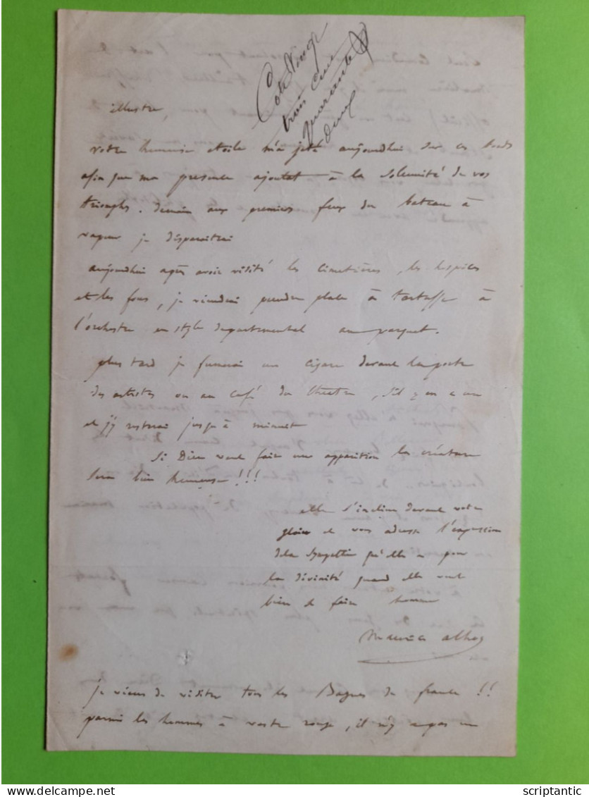 Longue Lettre Autographe Maurice ALHOY (1802-1856) JOURNALISTE - ECRIVAIN - LE FIGARO - Schrijvers