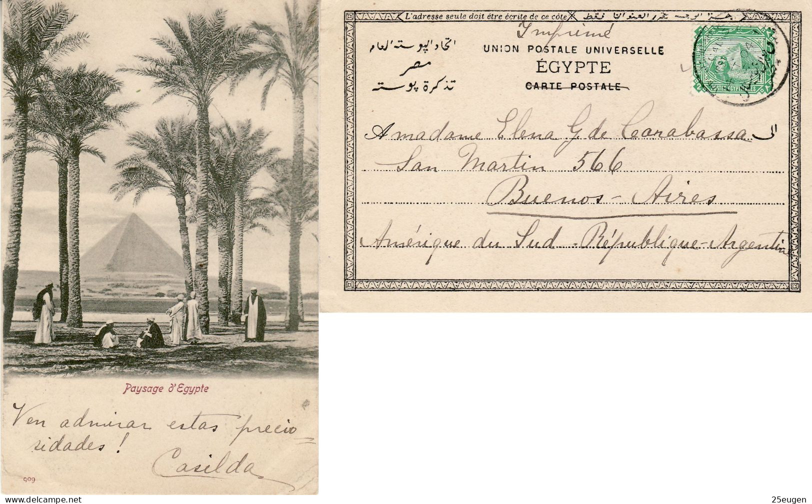 EGYPT 1904 POSTCARD SENT TO BUENOS AIRES - 1866-1914 Khédivat D'Égypte