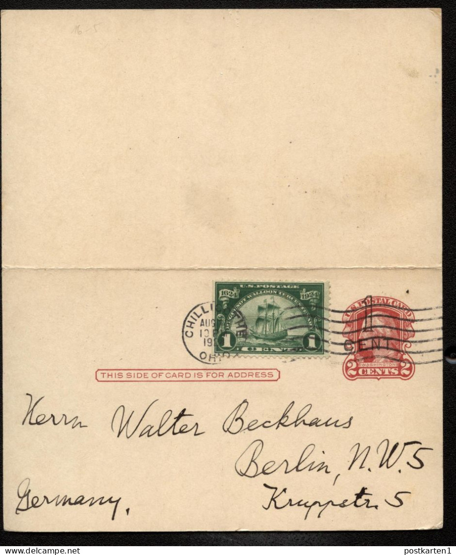 UY9-5 Postal Card With Reply CINCINNATI Chillicothe OH - GERMANY 1924 - 1901-20