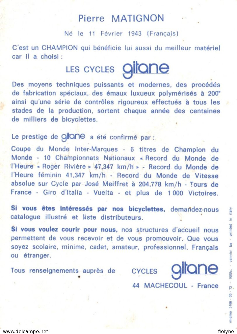 Cyclisme - Pierre MATIGNON - Cycliste Né à Verchers Sur Layon - Signature Autographe - équipe Gitane - Tour De France - Cyclisme