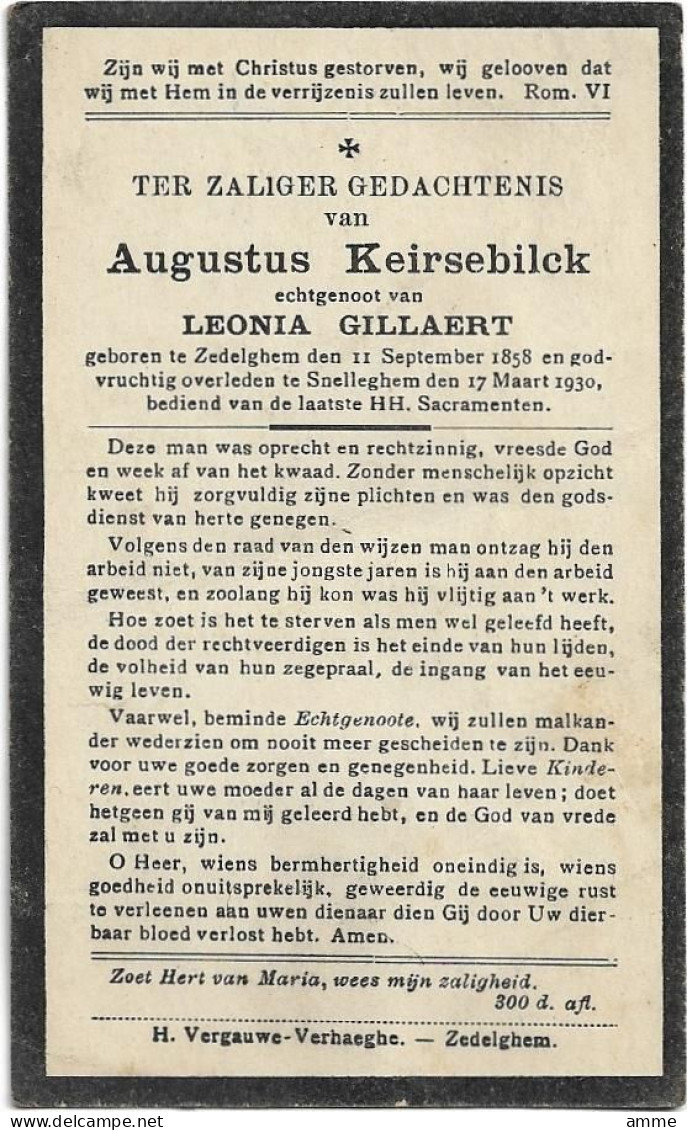 Doodsprentje  *  Keirsebilck Augustus (° Zedelgem 1858 / + Snellegem 1930  ) X Gillaert Leonia - Religion & Esotérisme