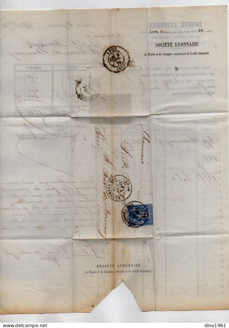 VP22.907 - 1879 - Bordereau - Société Lyonnaise De Dépôts Et De Comptes Courants à LYON Pour SAINT JEAN DE BOURNAY - Banca & Assicurazione