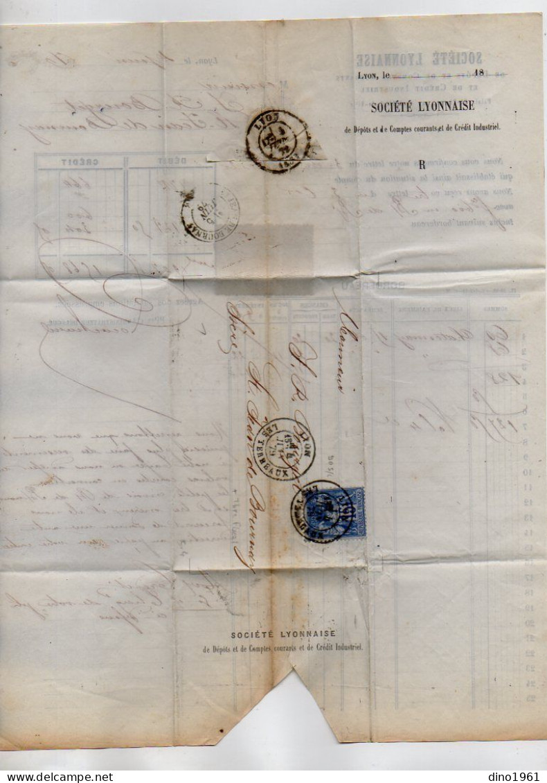 VP22.907 - 1879 - Bordereau - Société Lyonnaise De Dépôts Et De Comptes Courants à LYON Pour SAINT JEAN DE BOURNAY - Bank & Versicherung