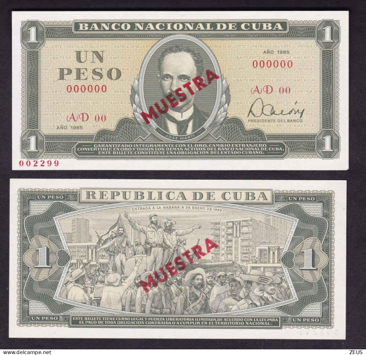 CUBA 1 PESO 1985 MUESTRA P102S FDS - Kuba