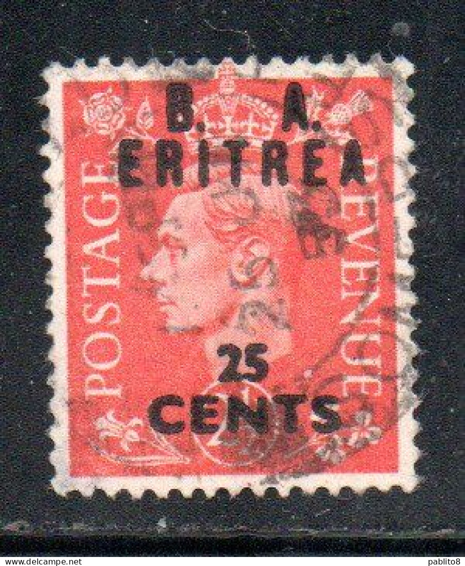 ERITREA BA 1951 B. A. CENT. 25C Su 2 1/2p USATO USED OBLITERE' - Eritrea