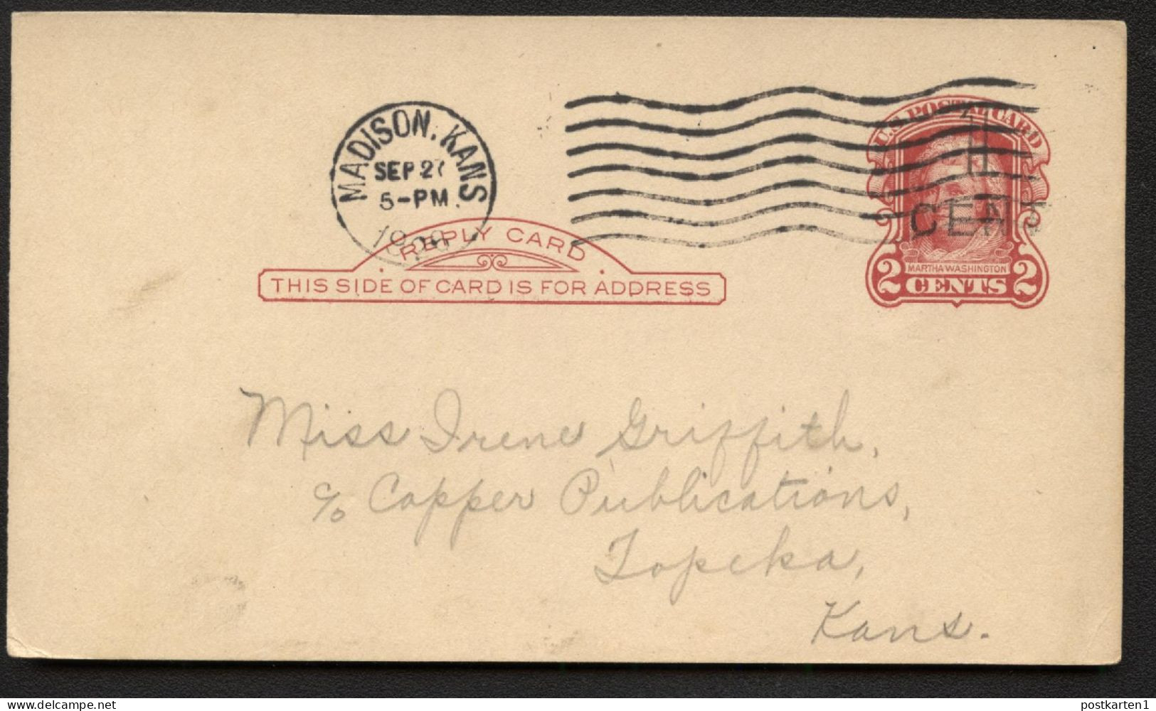 UY9r-4 Reply Card CHICAGO Madison KS - Topeka KS 1926 - 1901-20