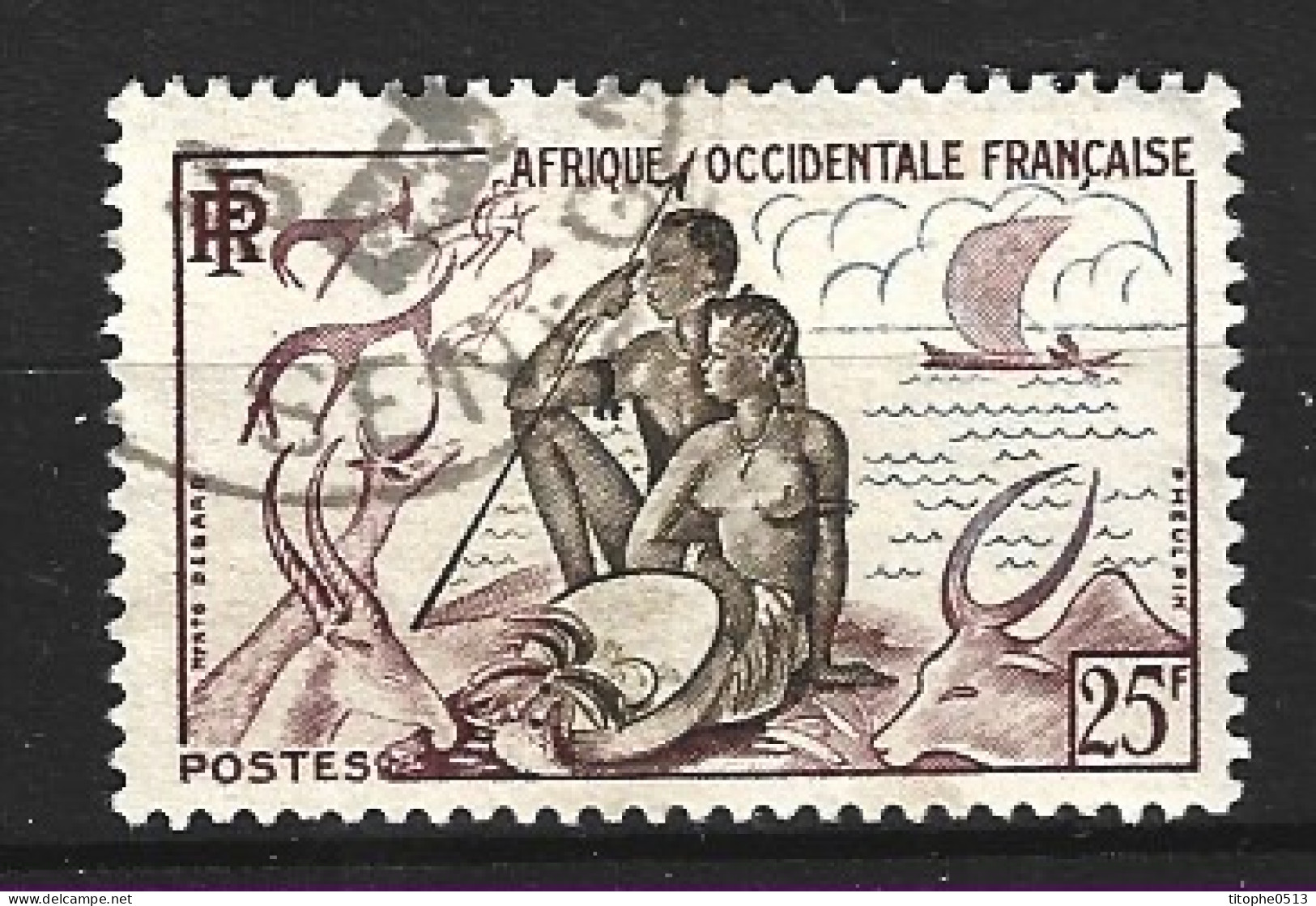 AOF. N°49 Oblitéré De 1954. Chasse Et Pêche. - Gebraucht