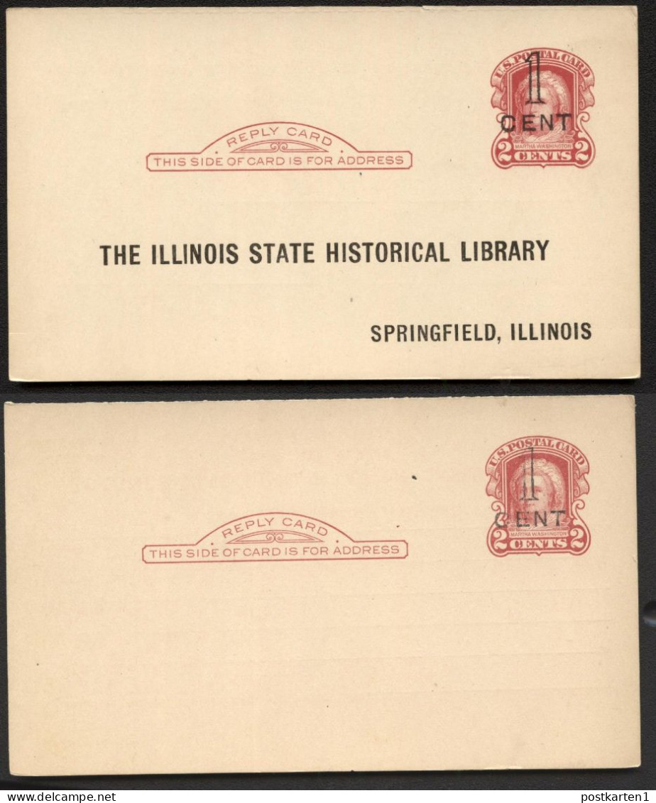 UY9r-5 2 Reply Cards Preprinted Springfield + Granite City IL 1920 Cat.$6.00 - 1901-20