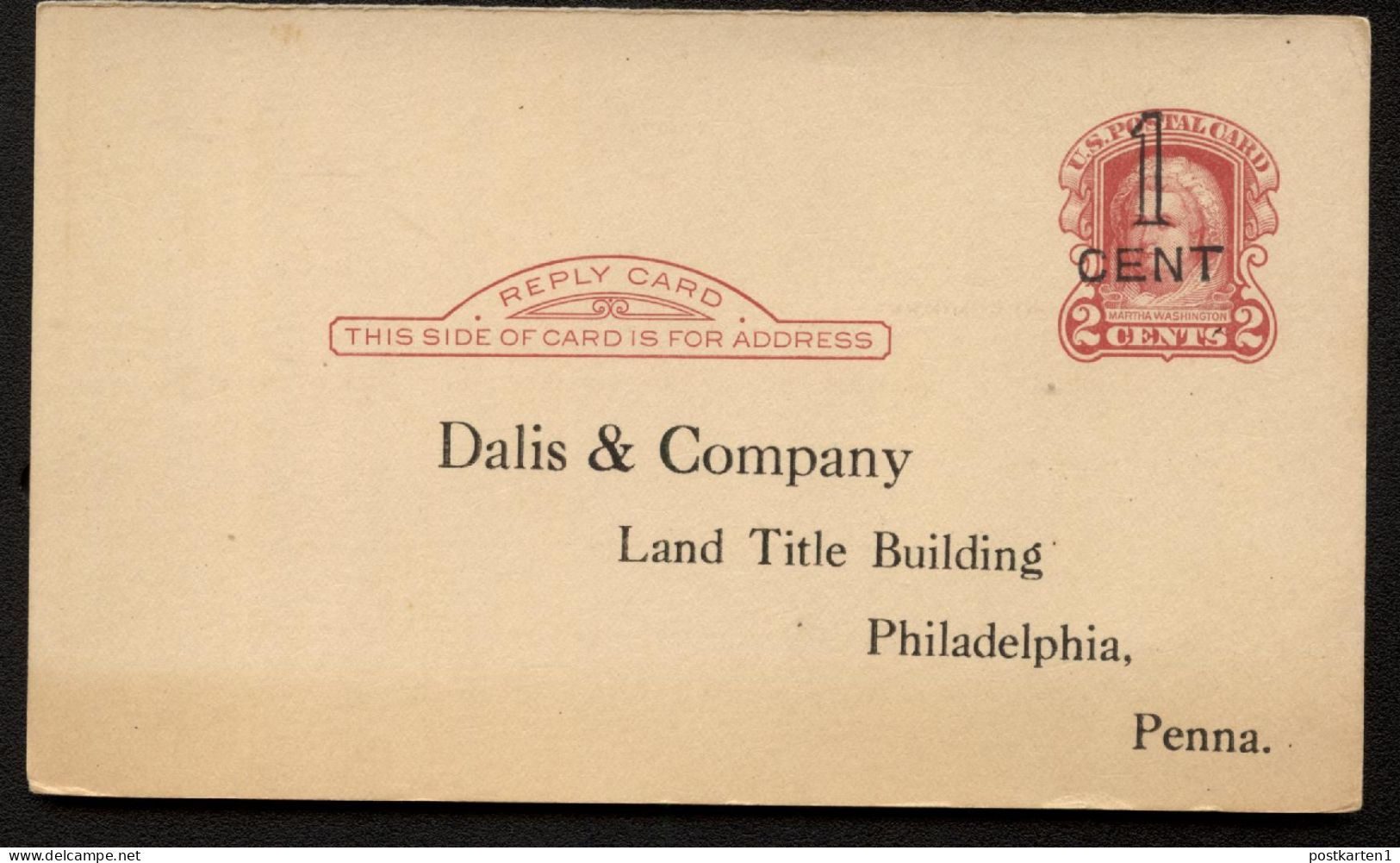 UY9r-11 Reply Card Preprinted Philladephia PA 1920 - 1901-20