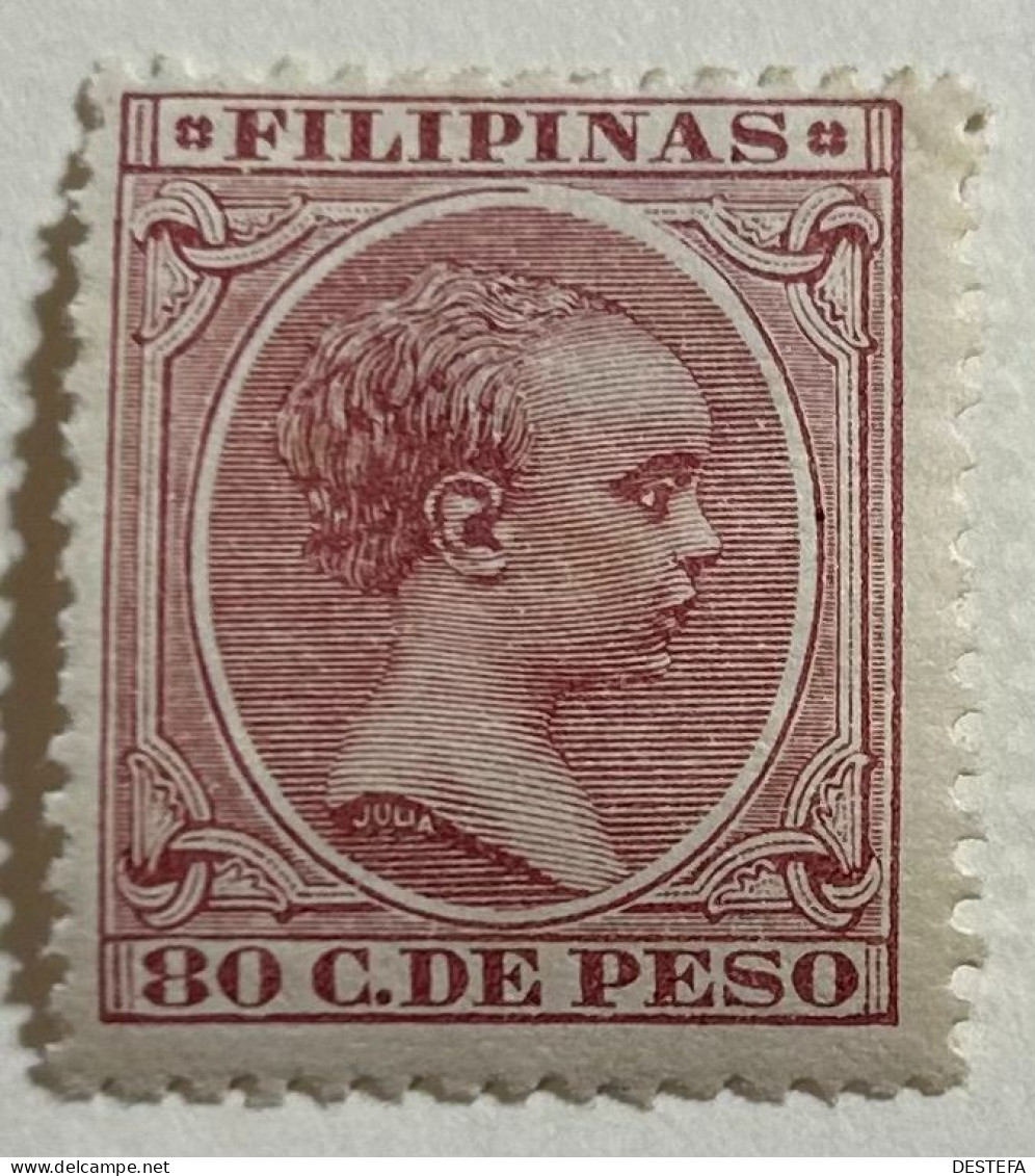 1896-1897.- FILIPINAS (80c). Edifil Nº 130. Nuevo Con Fijasellos * - Philippines