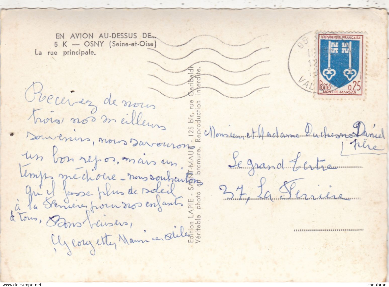 95. OSNY . CPSM. VUE AERIENNE . RUE PRINCIPALE. ANNEE 1965 + TEXTE - Osny