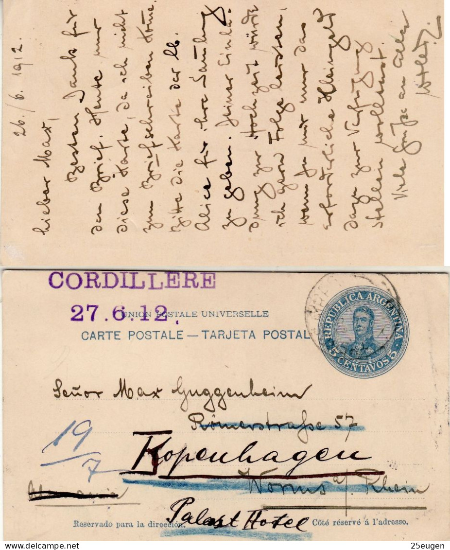 ARGENTINA 1912 POSTCARD SENT TO KOPENHAGEN - Lettres & Documents