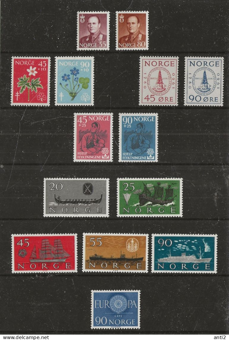 Norway 1960  Complete Year Set, King, Flowers, Scientic Society, Refugee Help, Ships, Europa Cept, Mi 438-450 MNH(**) - Unused Stamps