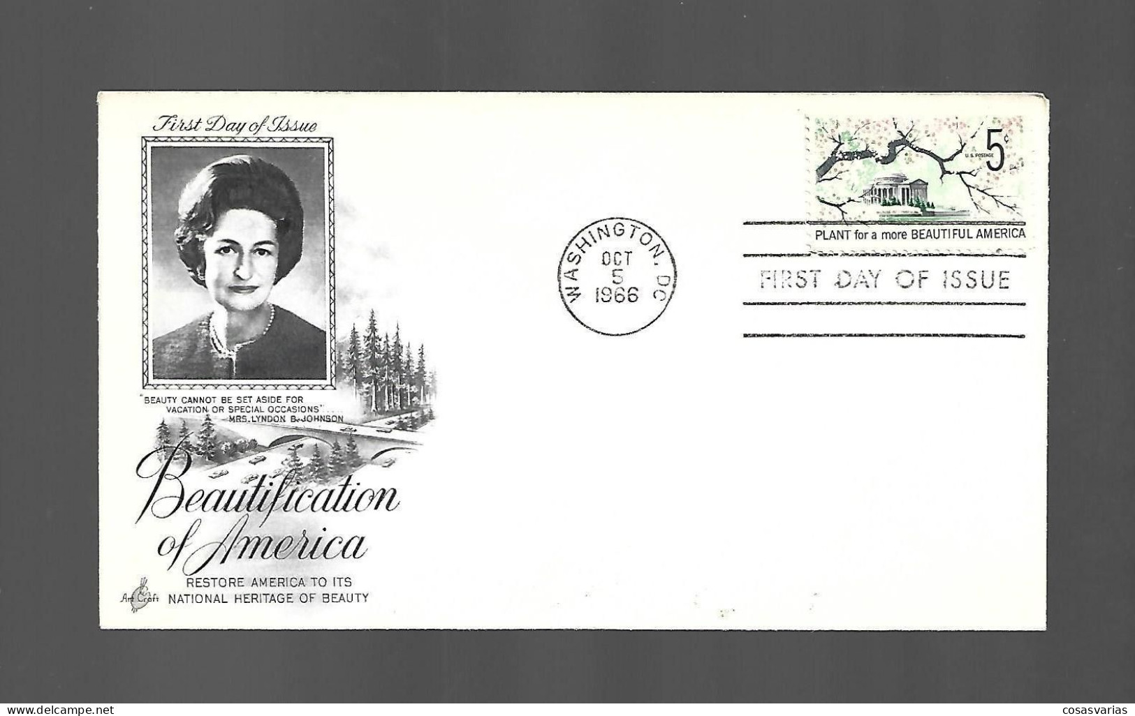 BEAUTIFICATION OF AMERICA LYNDON JOHNSON FIRST DAY OF ISSUE PREMIER JOUR EMISSION - 1961-1970