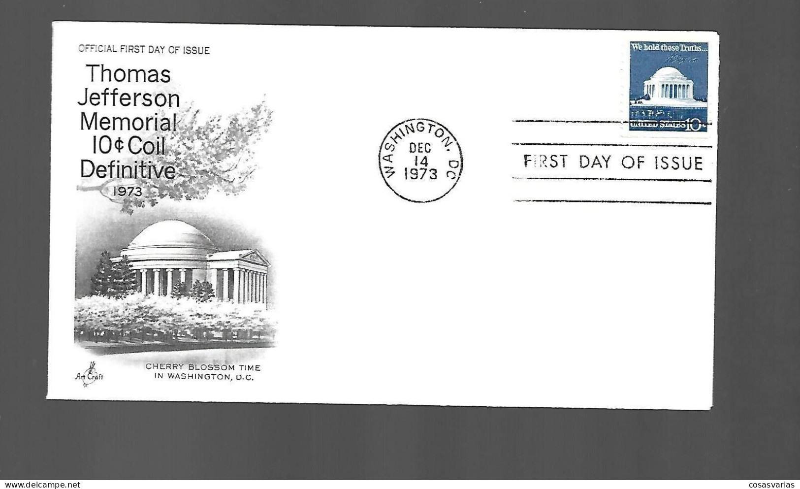 THOMAS JEFFERSON MEMORIAL 1973 FIRST DAY OF ISSUE PREMIER JOUR EMISSION - 1961-1970