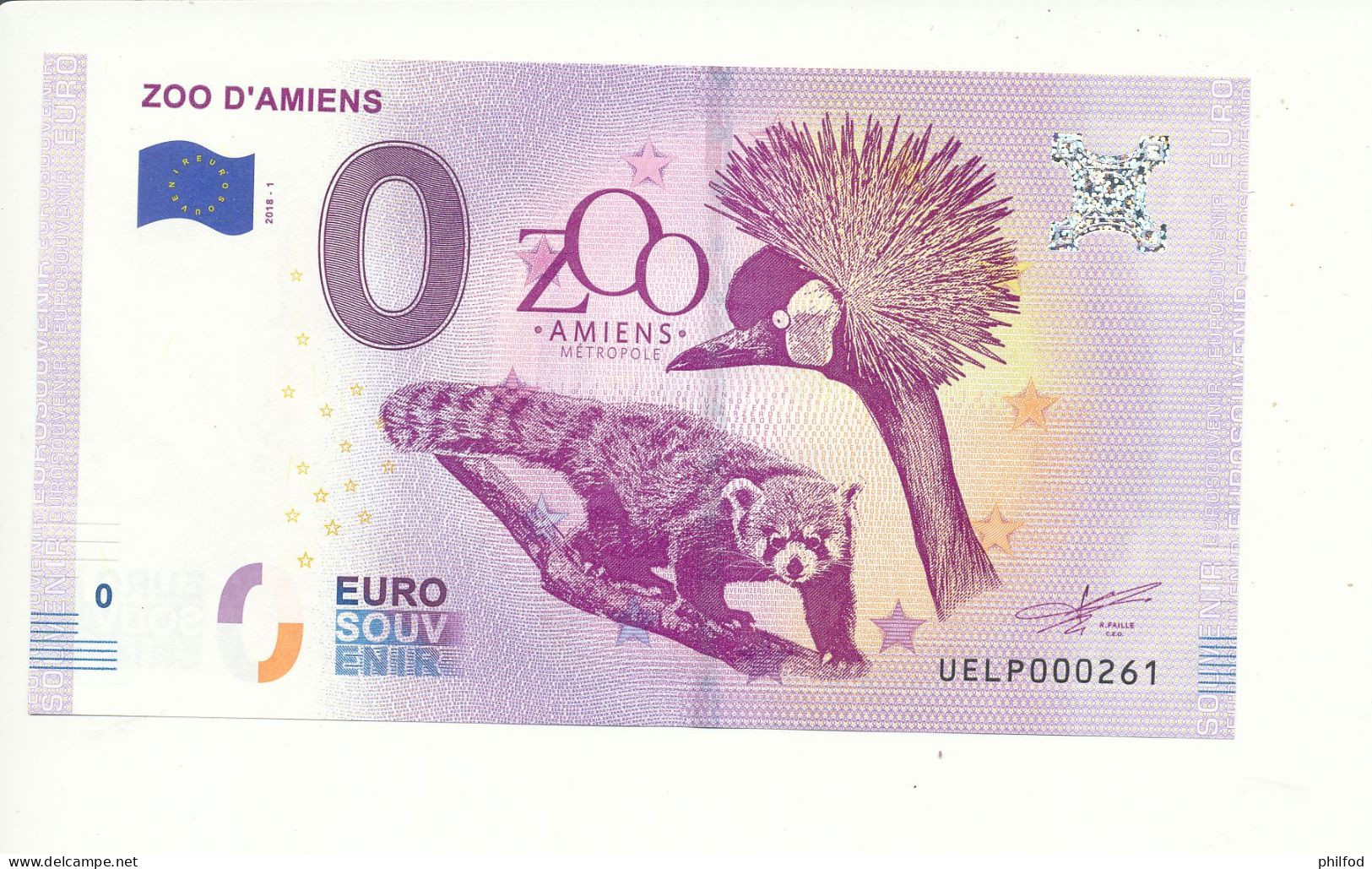 Billet Souvenir - 0 Euro - UELP - 2018-1 - ZOO D'AMIENS - N° 261 - Prove Private