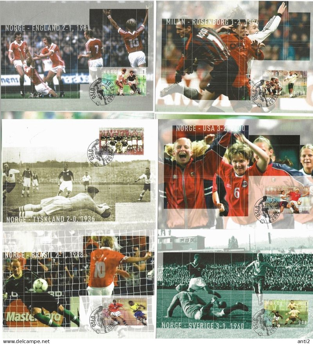 Norway 2002 Norwegian Football 100 Years Anniversary. Mi 1440-1445 In 8 Maximum Cards - Storia Postale
