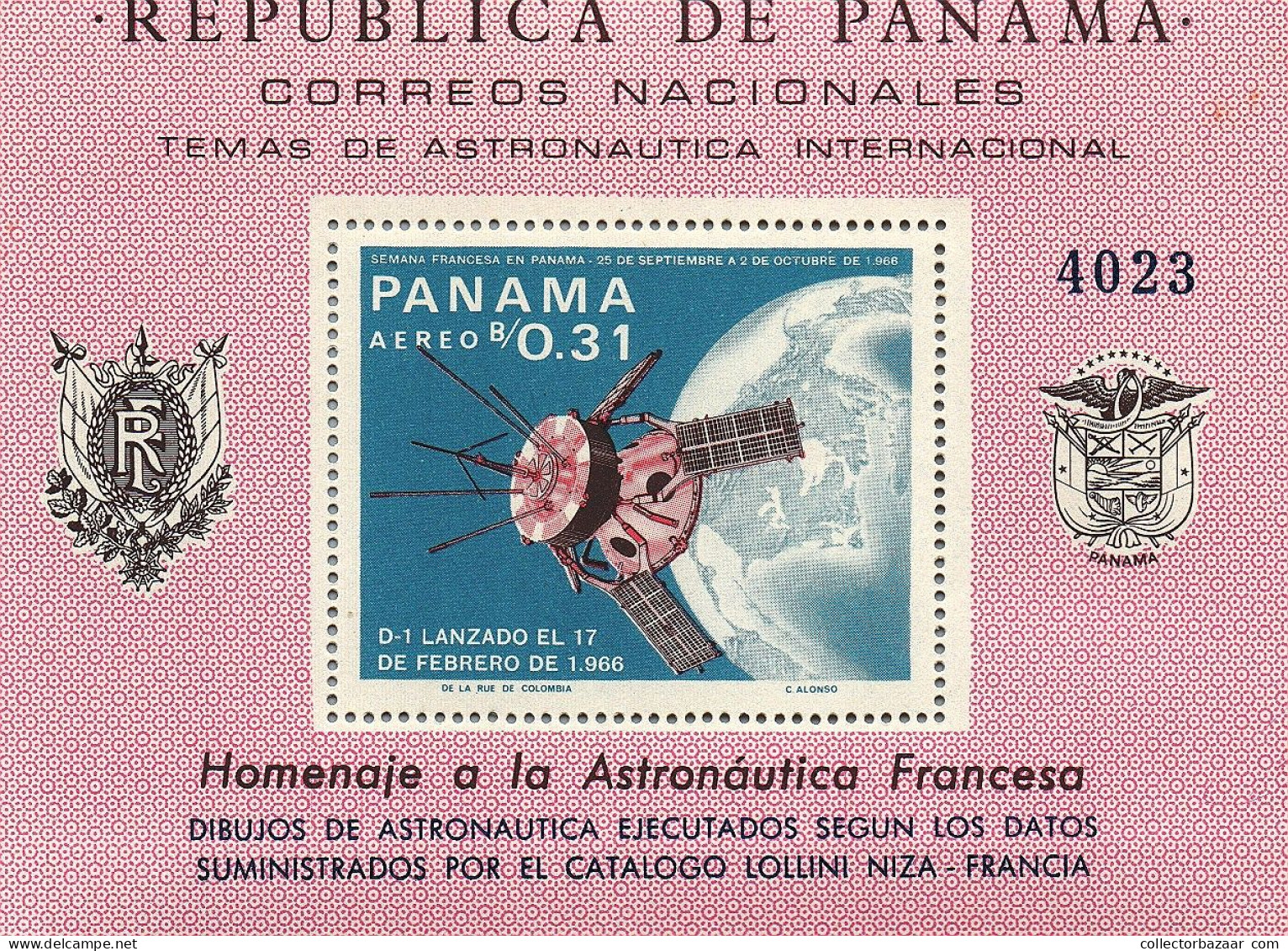 Astronomy Stamps, Satellite, Tribute To The French Astronaut, De La Rue De Colombia, Fine Condition Stamp, Panama Mail - Astronomie